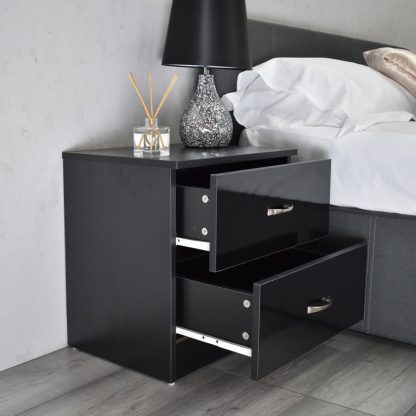 Chilton Black High Gloss 2 Drawer Bedside Cabinet Table