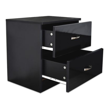 Chilton Black High Gloss 2 Drawer Bedside Cabinet Table 1