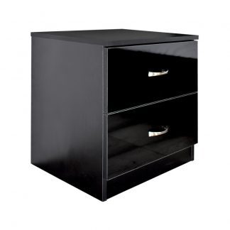 Chilton Black High Gloss 2 Drawer Bedside Cabinet Table 2