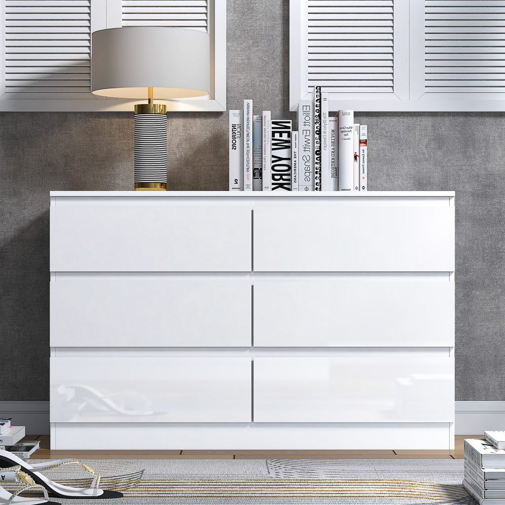 Stora Modern 6 Drawer Chest – White Gloss Drawer Fronts – Furnished ...